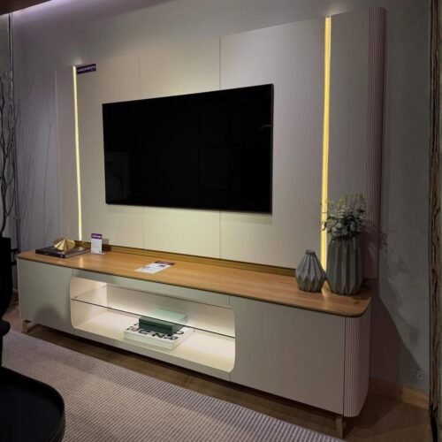 Painel + Rack Santorini Off White/Tauari Fosco – LINEA BRASIL