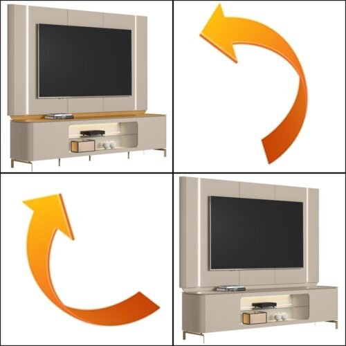 Alternative view of Painel + Rack Santorini Off White/Tauari Fosco – LINEA BRASIL
