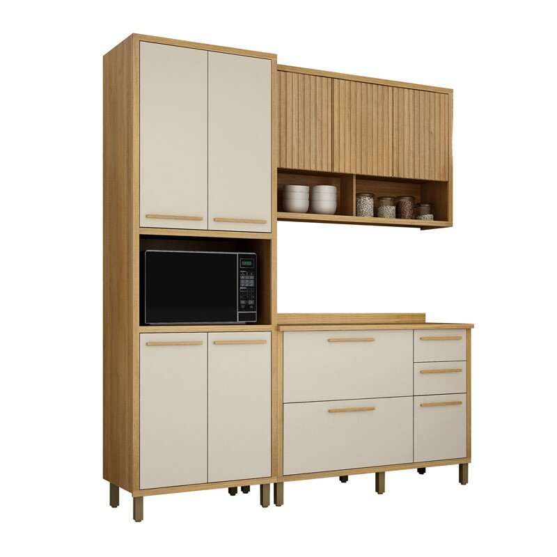 Cozinha Torino 3 Peças Paneleiro + Balcão + Aéreo Cinamomo/Off - Valdemoveis
