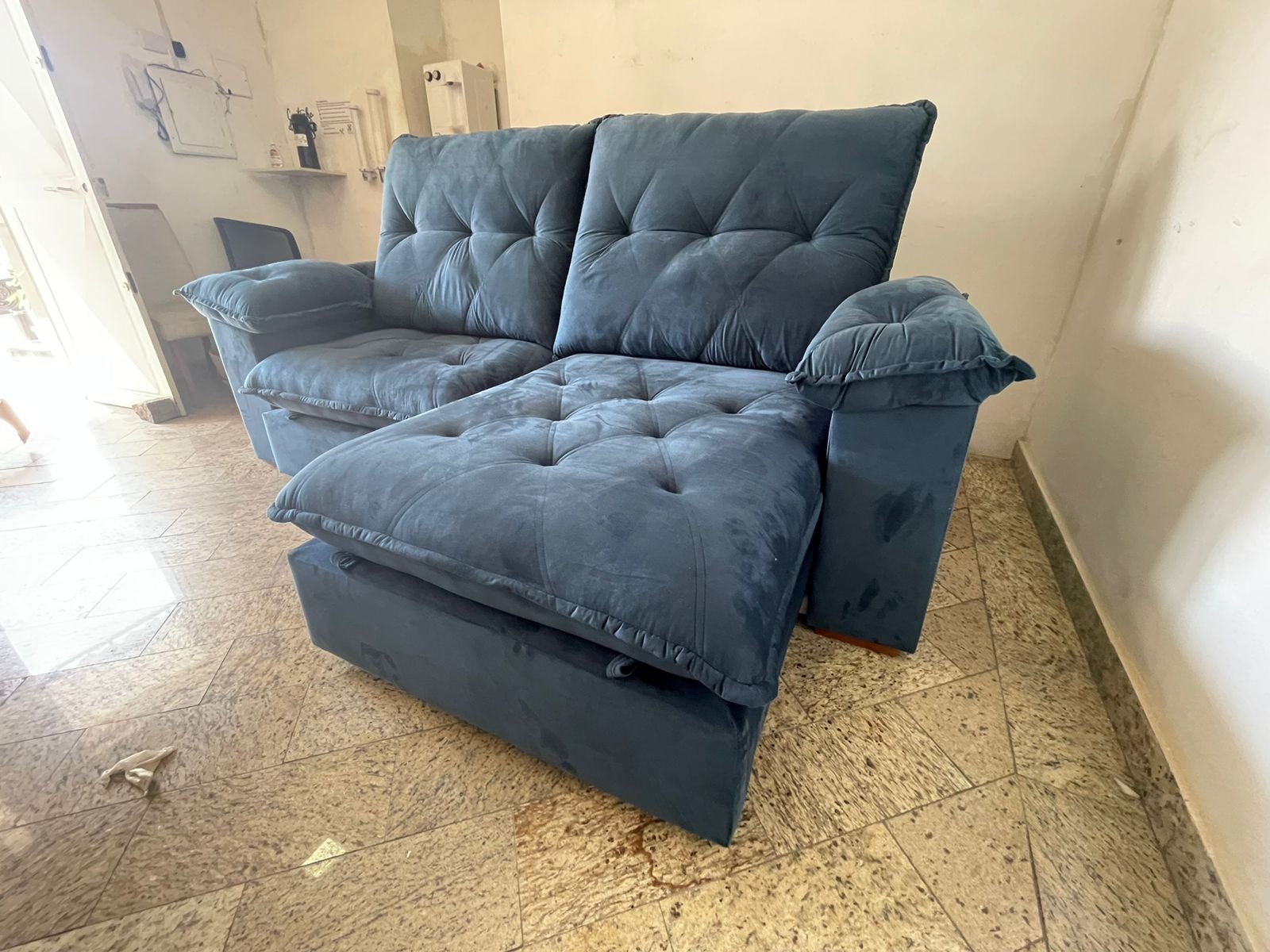Sofá Retrátil e Reclinável Corvette 2,50 m Azul - D'VITRINE ESTOFADOS (PROMOÇÃO - LEVE AVARIA) - Imagem 3