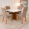 Mesa Salinas 90 Cinamomo/Off White com 4 Cadeiras Safira Veludo Bege – CEL MÓVEIS + WM DECOR