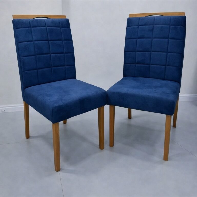 Mesa Maria 120 Imbuia/Off White com 4 Cadeiras Quartzo/Safira Veludo Azul – A&A CONCEITO + KM DECOR - Imagem 2