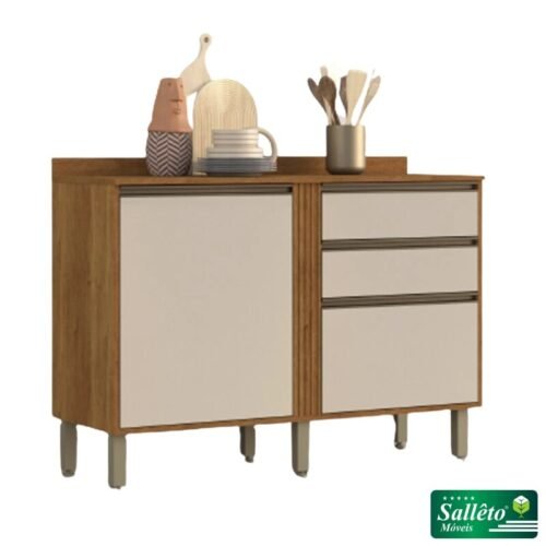 Balcão Cozinha Pérola Cinamomo/Off 2 Portas 2 Gavetas Larg. 1.20m - Sallêto