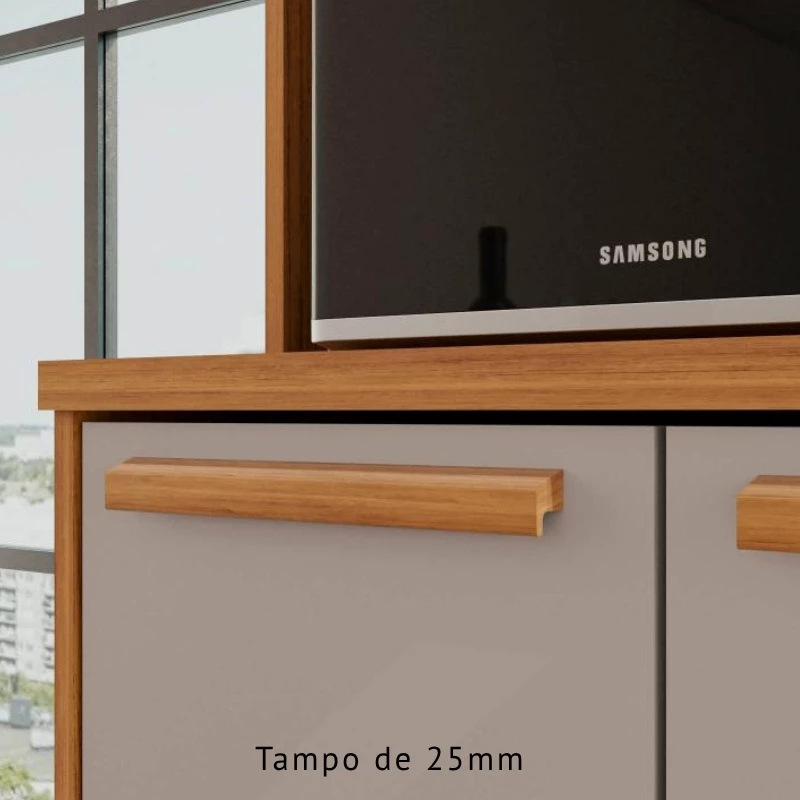 Balcão Flórida cinamomo/Off 3 Portas 2 Gavetas + Aéreo Cozinha Pérola Cinamomo/Off 2 Portas Larg. 1.20m - Sallêto - Imagem 8