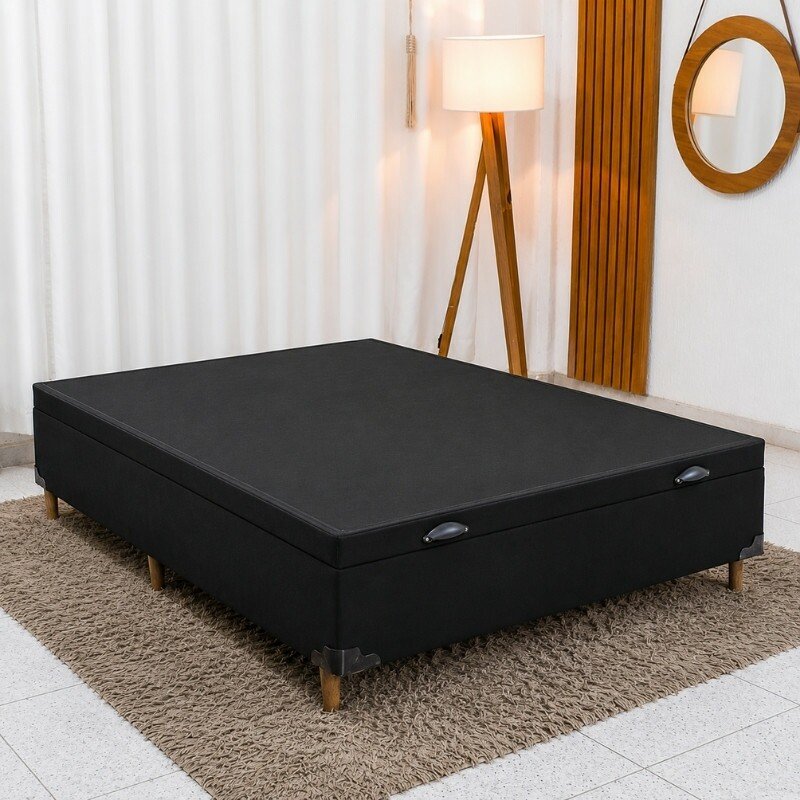 Colchão Casal Dom Molas Ensacadas + Base Box Baú Casal Carioca Sued Preto 138x188x72 Blindado - Bioflex | Suporta até 240kg - Imagem 12