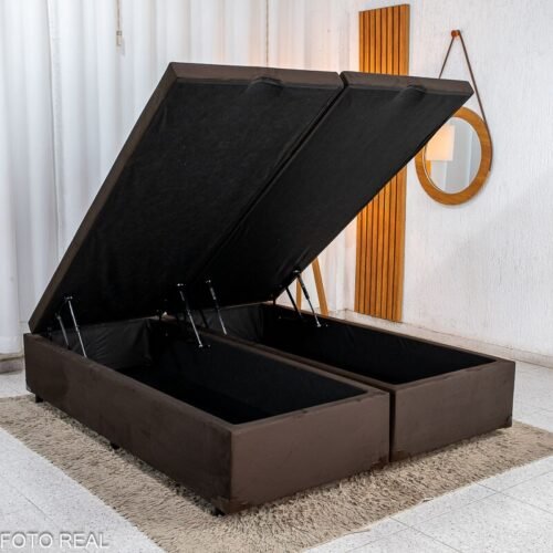 Base Box Baú Queen Bipartido Confort Sued Marrom Blindado 158x198x45 - Issacar