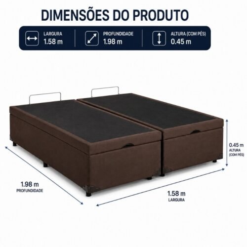 Alternative view of Base Box Baú Queen Bipartido Confort Sued Marrom Blindado 158x198x45 - Issacar