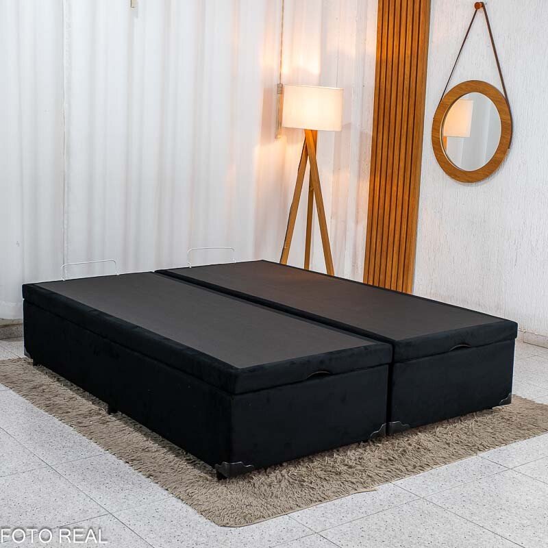 Base Box Baú Queen Bipartido Confort Sued Preto Blindado 158x198x45 - Issacar - Imagem 3