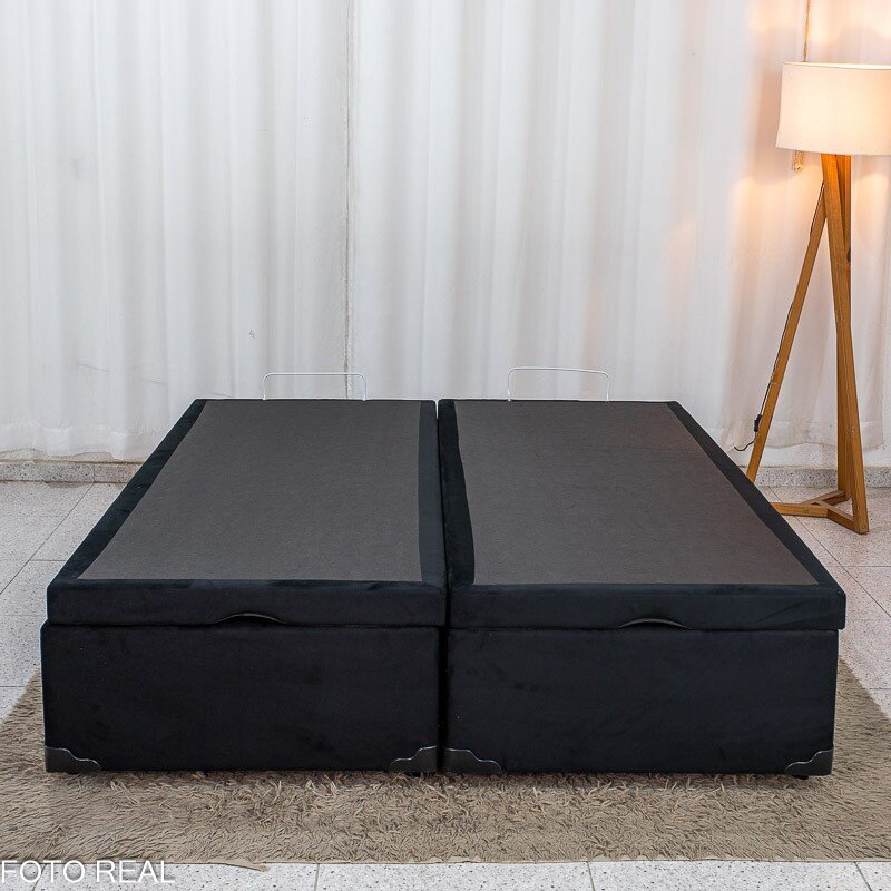 Base Box Baú Queen Bipartido Confort Sued Preto Blindado 158x198x45 - Issacar - Imagem 4