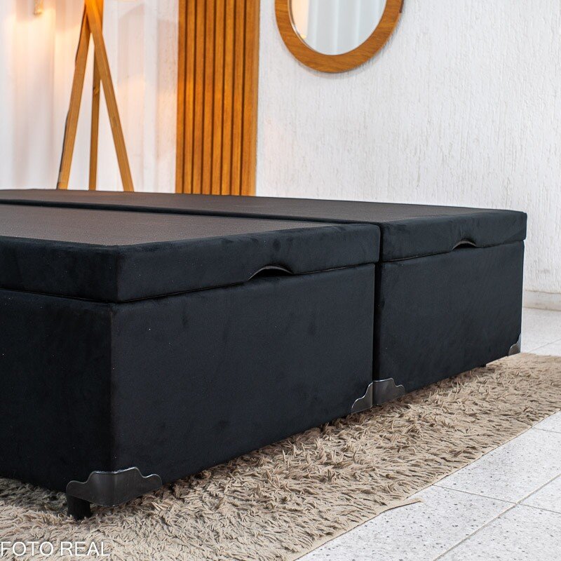 Base Box Baú Queen Bipartido Confort Sued Preto Blindado 158x198x45 - Issacar - Imagem 6