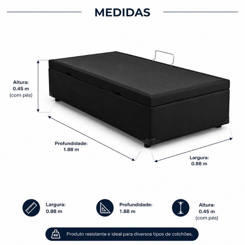 Colchão Solteiro Lotus Espuma D20 - Nosso Sonho + Base Box Baú Solteiro Prime Confort Sued Preto Blindado - Issacar 88x188x57 | Suporta até 60kg - Imagem 9