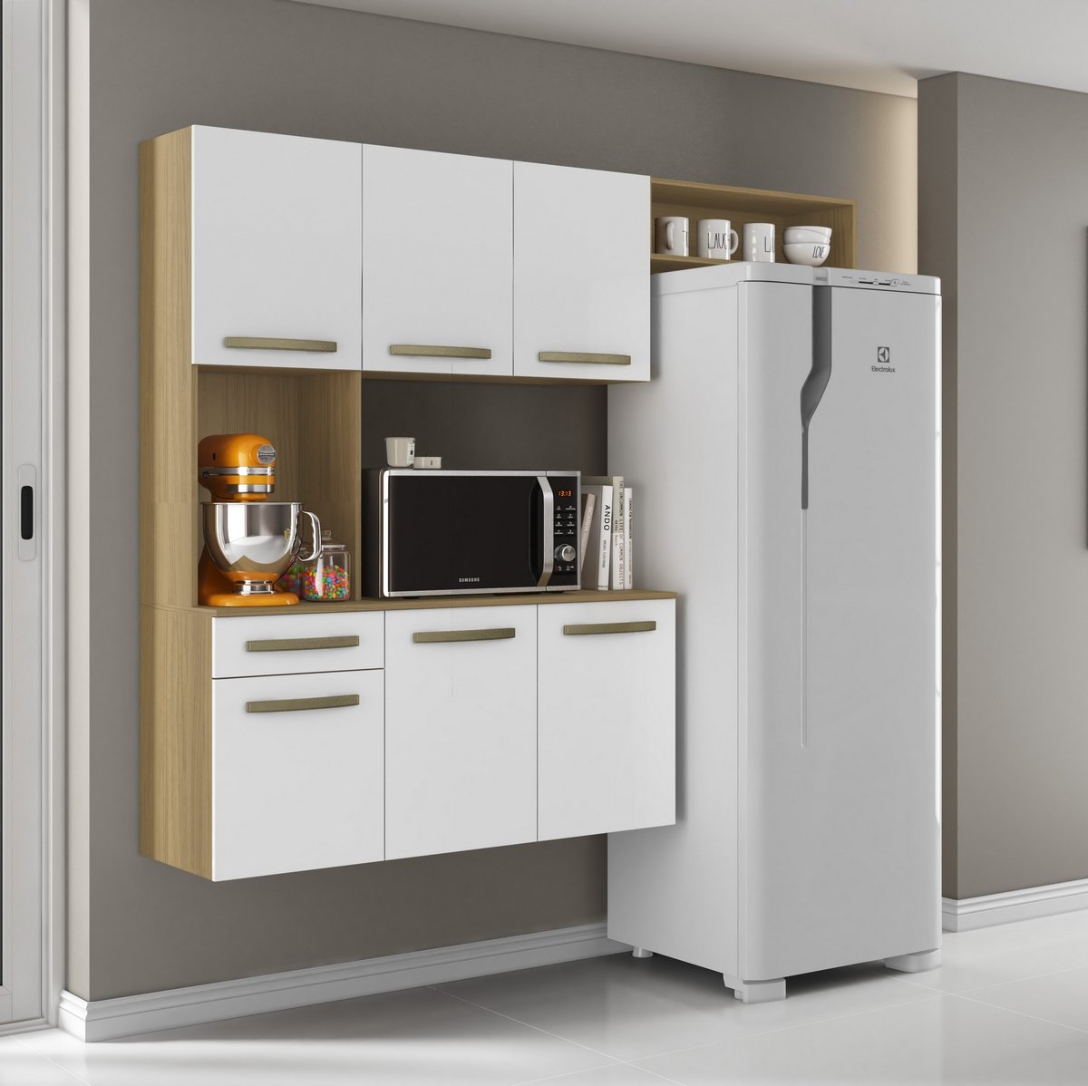 Cozinha Suspensa Carol 1,63 m Atacama/Branco - ARAMÓVEIS