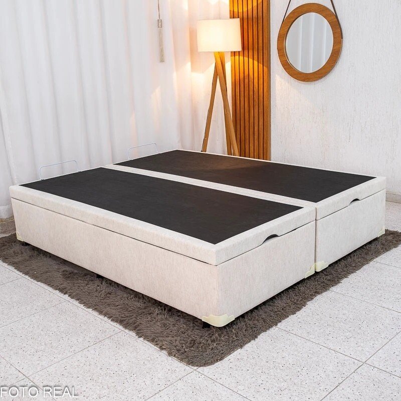 Base Box Baú Casal Bipartido Prime Confort Corino Palha Blindado 138x188x45 - Issacar - Imagem 3