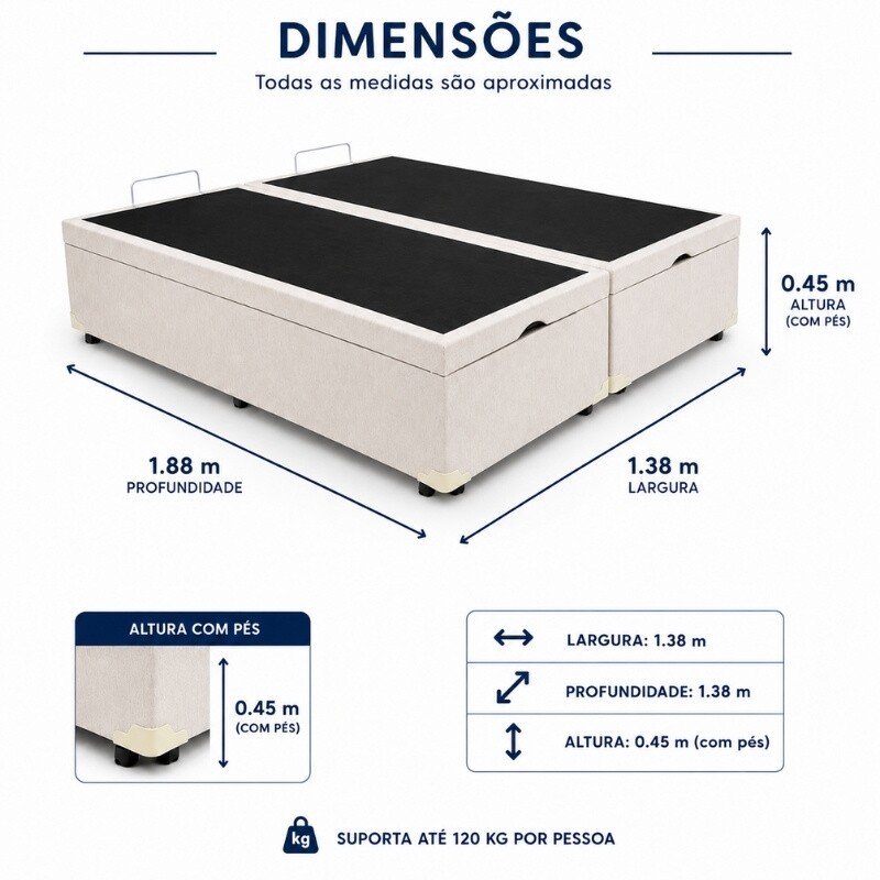 Base Box Baú Casal Bipartido Prime Confort Corino Palha Blindado 138x188x45 - Issacar - Imagem 2