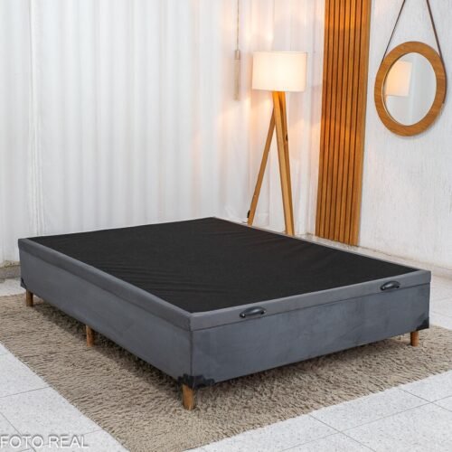 Base Box Baú Casal Carioca Sued Cinza 138x188x40 Blindado - Bioflex