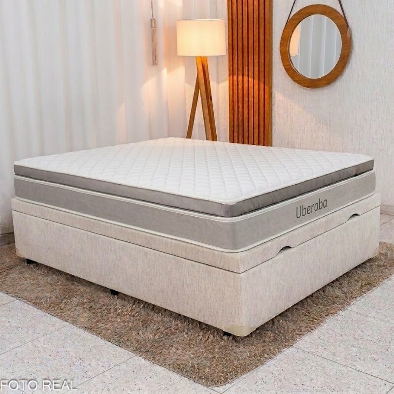 Colchão Casal Uberaba Espuma Viscoelástica ColchoMinas + Base Box Baú Casal Prime Confort Corino Palha Blindado Issacar - 138x188x75 | Suporta até 300kg