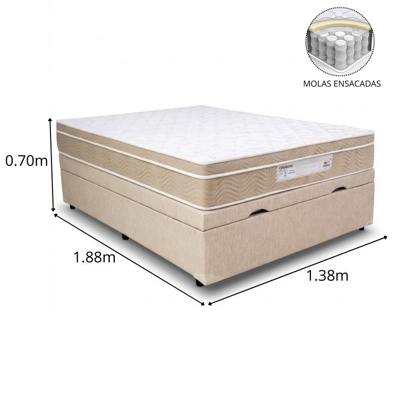 Colchão Casal Airtech Springpocket Molas Ensacadas Ortobom + Base Box Baú Casal Prime Confort Corino Palha Blindado Issacar - 138x188x70 | Suporta até 240kg - Imagem 4