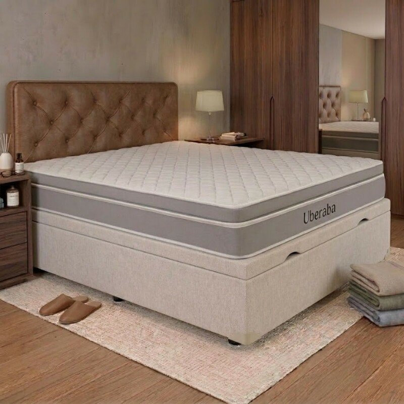 Colchão Casal Uberaba Espuma Viscoelástica ColchoMinas + Base Box Baú Casal Prime Confort Corino Palha Blindado Issacar - 138x188x75 | Suporta até 300kg - Imagem 9