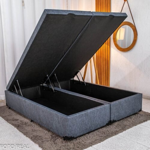 Base Box Baú Queen Bipartido Prime Confort 158x198x45 Corino Petróleo Blindado - Issacar