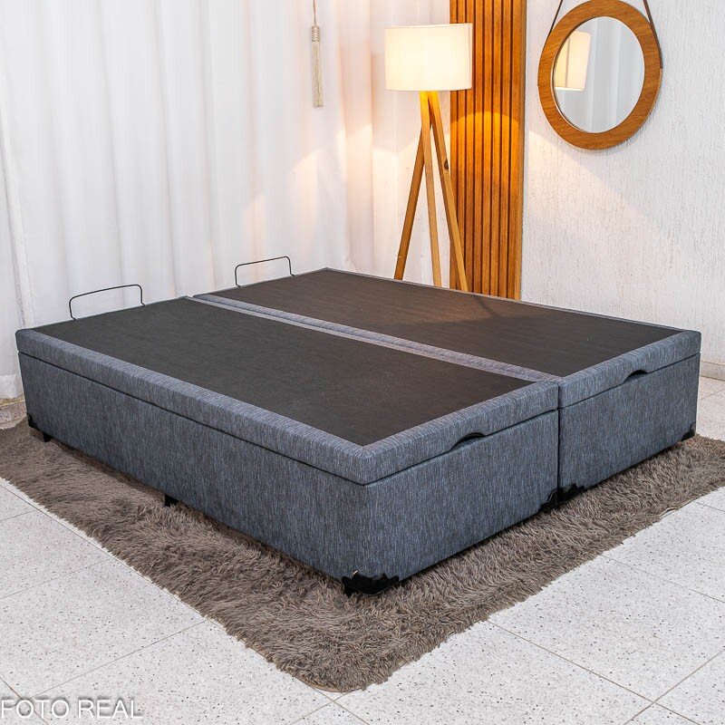 Base Box Baú Queen Bipartido Prime Confort 158x198x45 Corino Petróleo Blindado - Issacar - Imagem 3