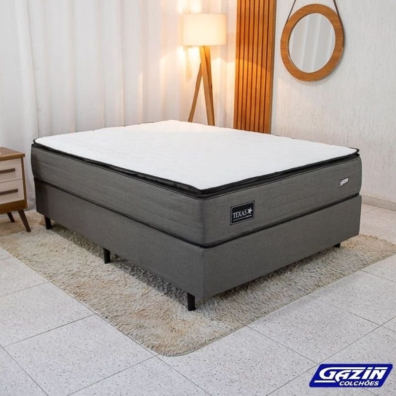 Colchão Casal Texas Molas Ensacadas Gazin + Base Box Casal Universal Linho Grafite Gazin - 138x188x69 | Suporta até 240kg
