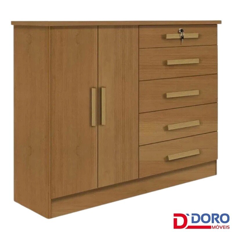 Cômoda New Athos Cinamomo 5 Gavetas e Sapateira Larg. 1.36m - D Doro