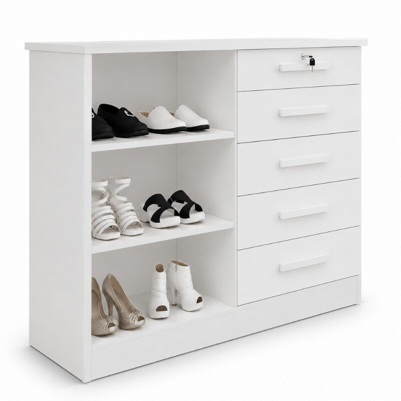 Cômoda New Athos Branco 5 Gavetas e Sapateira Larg. 1.36m - D Doro - Imagem 2