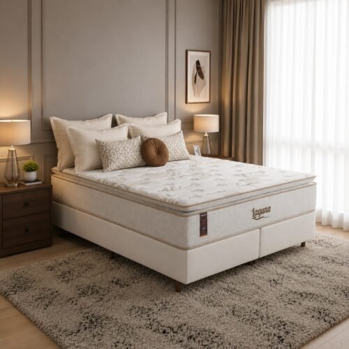 Colchão Queen Laguna Plus 28 cm D26 Molas Ensacadas + Base Simples Corino Branco – KING KONFORT COLCHÕES + BIOSTAR
