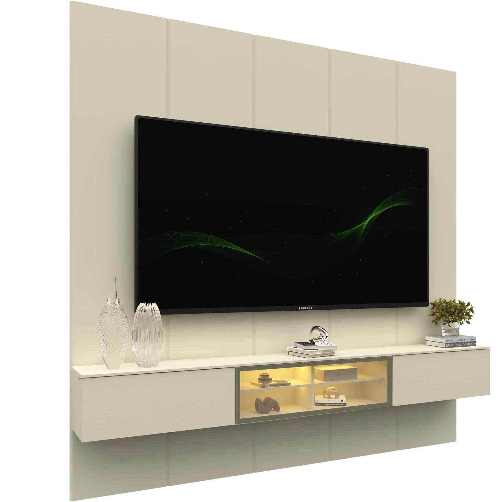 Home Suspenso até 85" Realce 2,225 m Off White com Nicho Luminare Off White - GELIUS - Imagem 8
