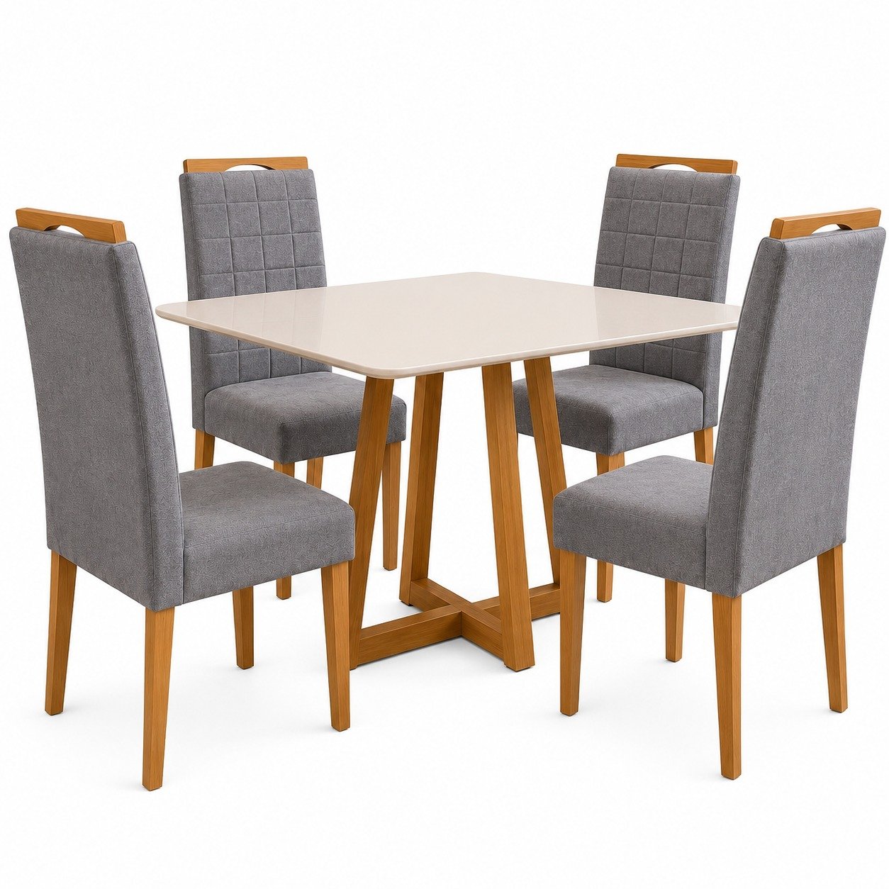 Mesa Maria 120 Imbuia/Off White com 4 Cadeiras Quartzo/Safira Veludo Cinza Grafite – A&A CONCEITO + KM DECOR - Imagem 3