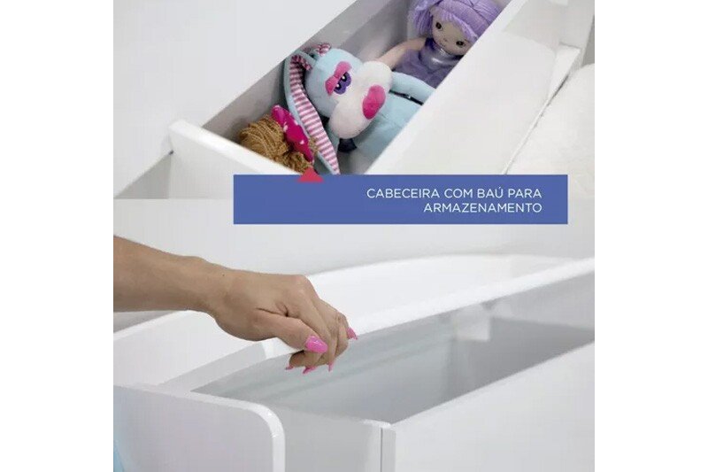 Cama Solteiro Milênio + Cama Auxiliar 2 Gavetas Branca - D Doro - Imagem 7