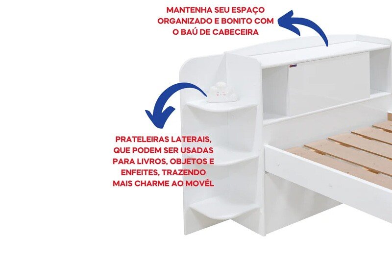 Cama Solteiro Milênio + Cama Auxiliar 2 Gavetas Branca - D Doro - Imagem 5