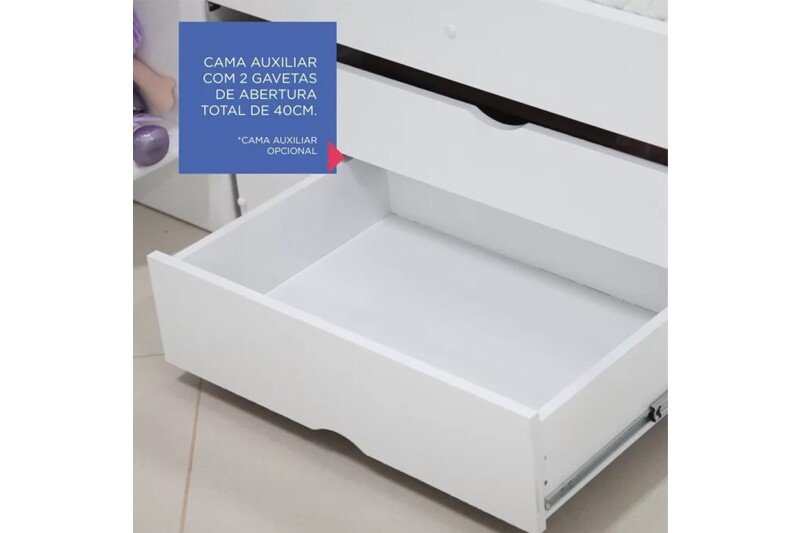 Cama Solteiro Milênio + Cama Auxiliar 2 Gavetas Branca - D Doro - Imagem 10