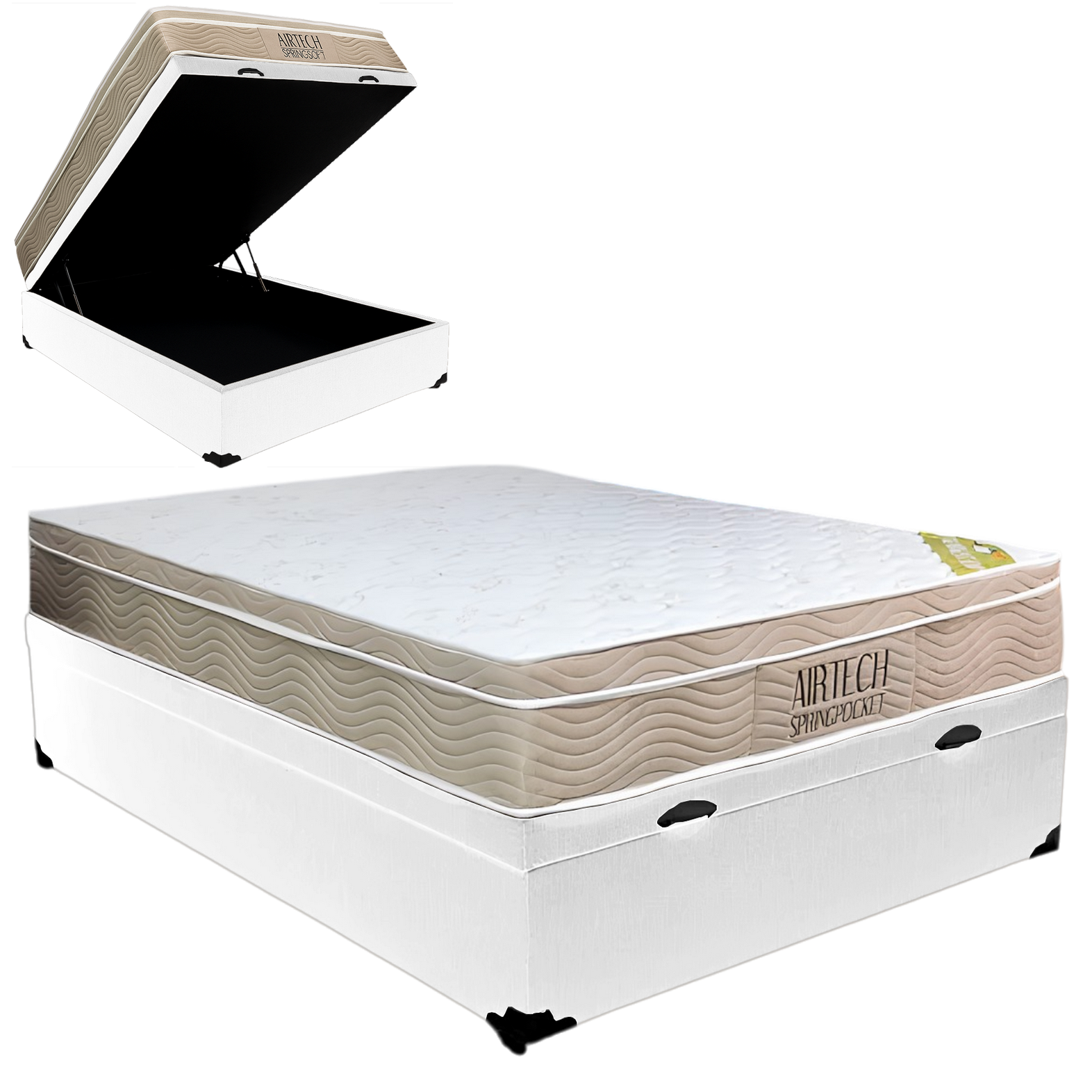 Colchão Casal Airtech Springpocket 25 cm D26 Molas Ensacadas + Base Baú Corino Branco – ORTOBOM + BIOSTAR - Imagem 2