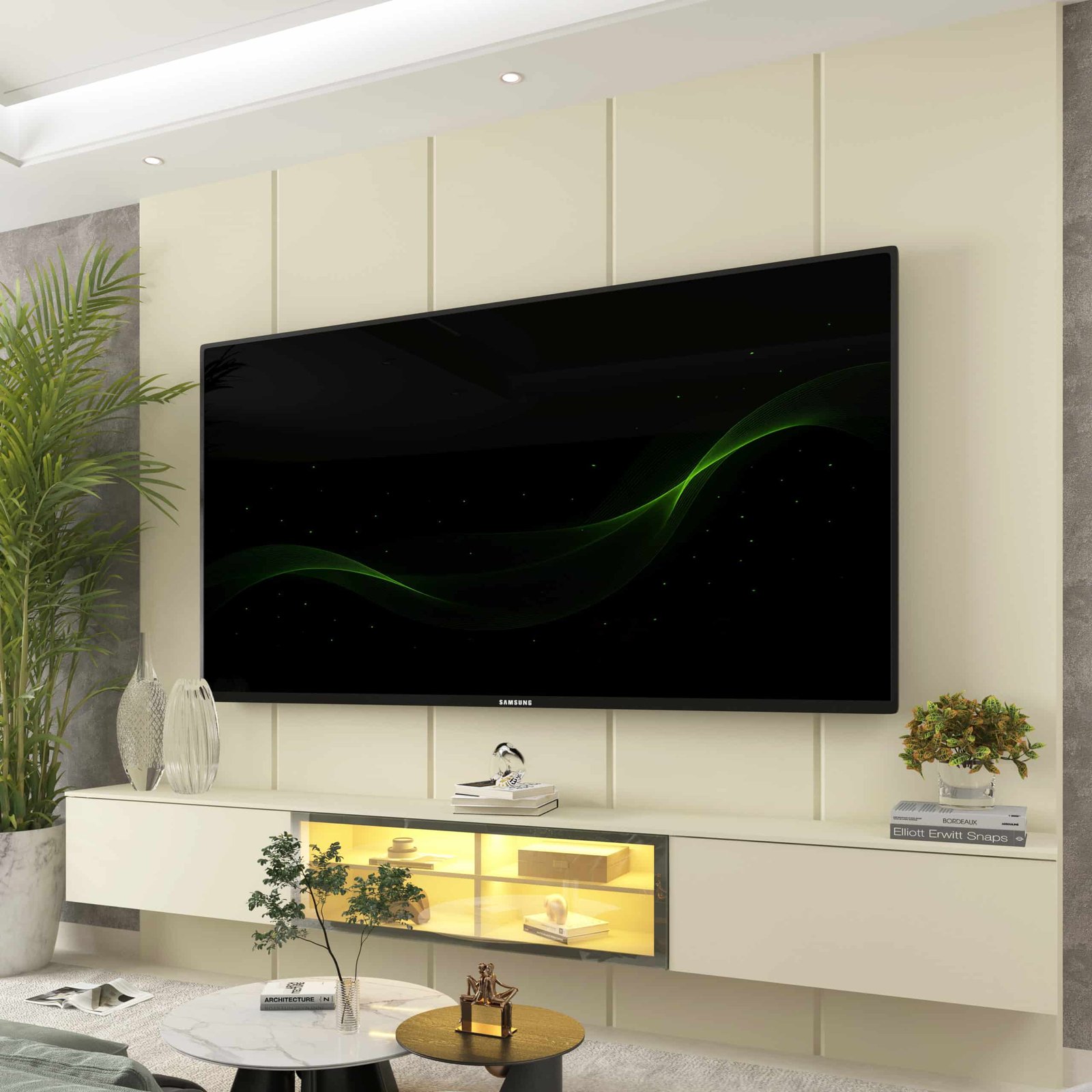Home Suspenso até 85" Realce 2,225 m Off White com Nicho Luminare Off White - GELIUS