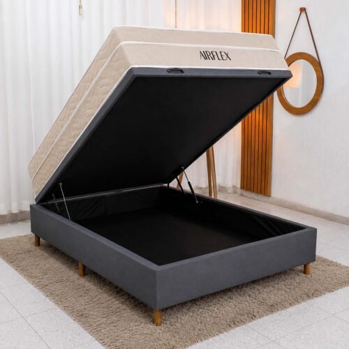 Alternative view of Colchão Casal Airflex Molas Ensacadas + Base Box Baú Casal Carioca Sued Cinza 138x188x70 Blindado - Bioflex | Suporta até 240kg