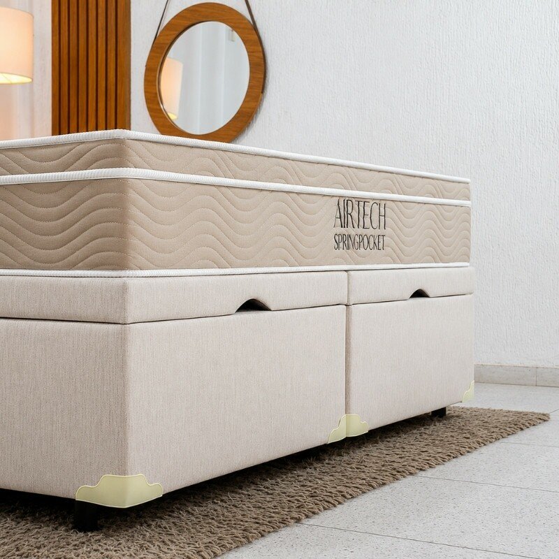 Colchão Queen Airtech Springpocket Molas Ensacadas - Ortobom + Base Box Baú Queen Bipartido Prime Confort Linhão Palha Blindado - Issacar 158x198x70 | Suporta até 240kg - Imagem 5