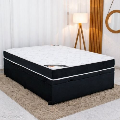 Colchão Casal Classic Supreme Ortopédico Lestespuma + Base Box Baú Casal Prime Confort Sued Preto Blindado Issacar - 138x188x64 | Suporta até 200kg