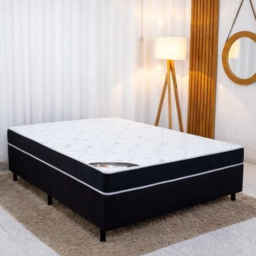 Colchão Casal Classic Supreme Ortopédico Lestespuma + Box Casal Sued Preto Ortobel - 138x188x56 | Suporta até 200kg