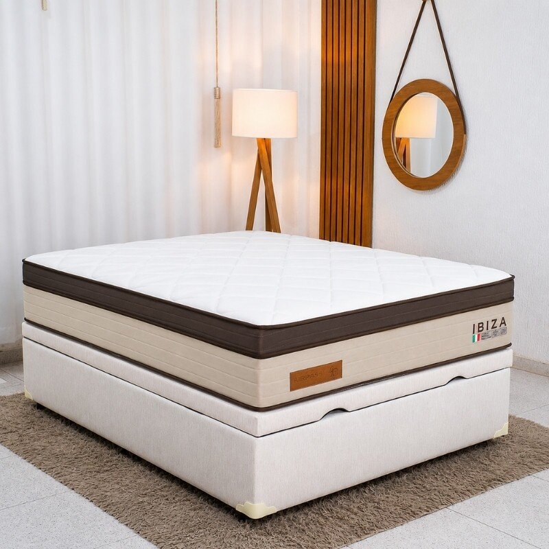 Colchão Casal Ibiza Molas Ensacadas - Bianchi + Base Box Baú Casal Prime Confort Corino Palha Blindado - Issacar 138x188x78 | Suporta até 400kg