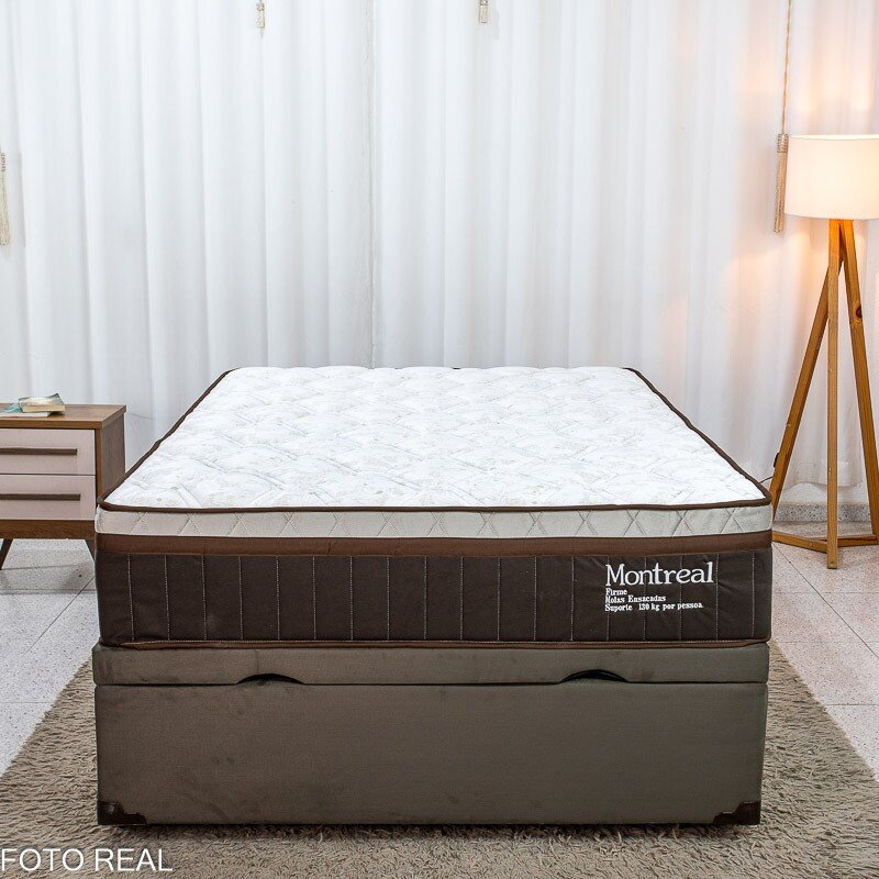 Colchão Casal Montreal Molas Ensacadas - Viero + Base Box Casal Baú Prime Confort Sued Marrom Blindado 138x188x77 - Issacar | Suporta até 260kg - Imagem 3
