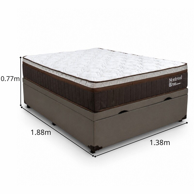 Colchão Casal Montreal Molas Ensacadas - Viero + Base Box Casal Baú Prime Confort Sued Marrom Blindado 138x188x77 - Issacar | Suporta até 260kg - Imagem 10