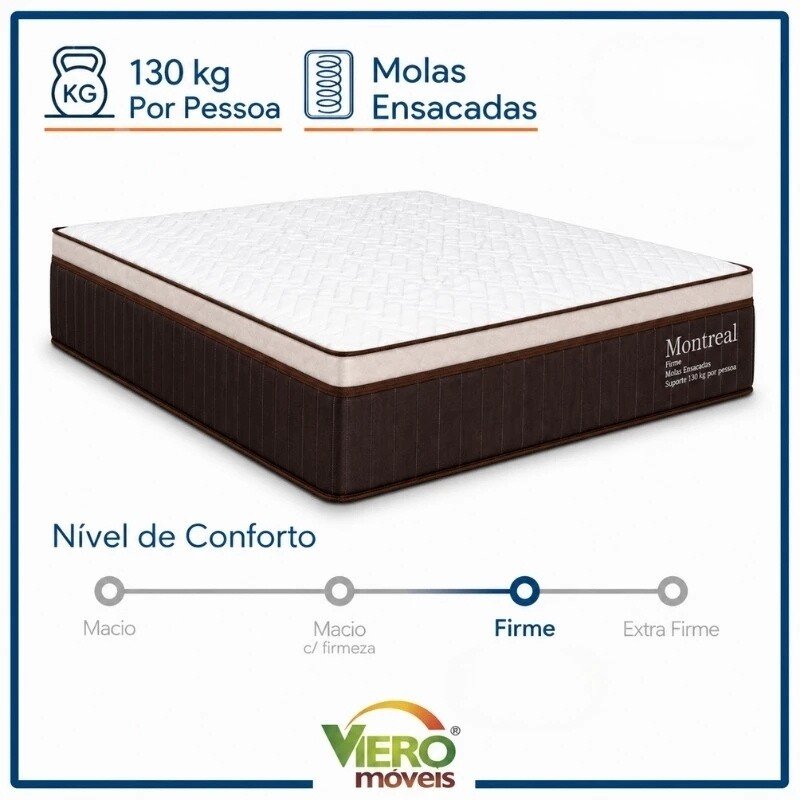 Colchão Casal Montreal Molas Ensacadas - Viero + Base Box Casal Baú Prime Confort Sued Marrom Blindado 138x188x77 - Issacar | Suporta até 260kg - Imagem 13