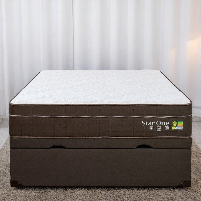 Colchão Casal Star One Ortopédico D-65 Anjos + Base Box Baú Casal Prime Confort Sued Marrom Blindado Issacar - 138x188x75 | Suporta até 280kg - Imagem 3