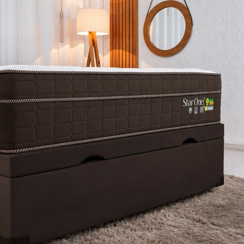Colchão Casal Star One Ortopédico D-65 Anjos + Base Box Baú Casal Prime Confort Sued Marrom Blindado Issacar - 138x188x75 | Suporta até 280kg - Imagem 5