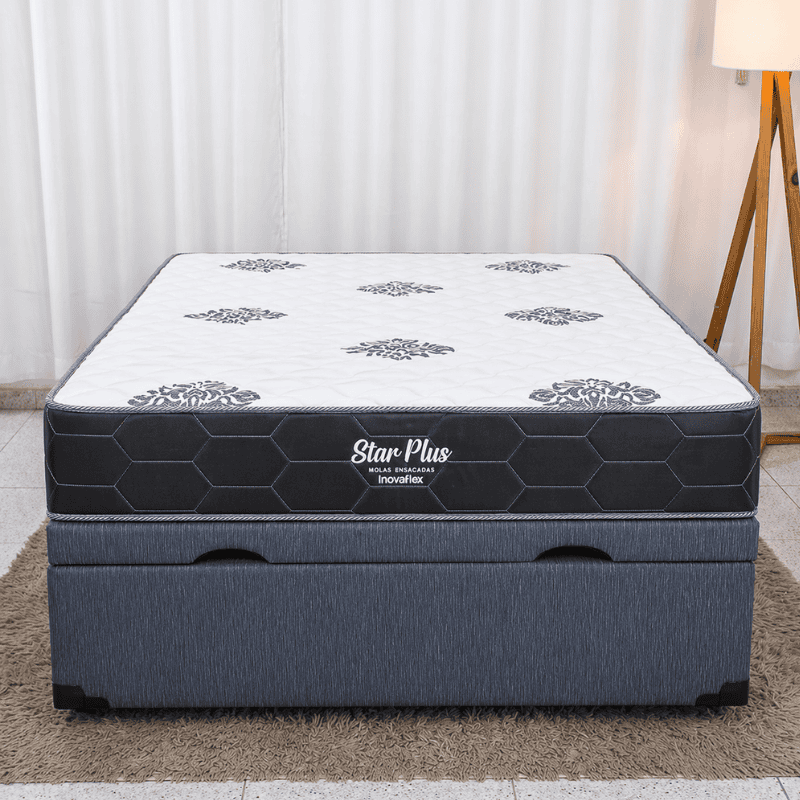 Colchão Casal Star Plus Molas Ensacadas Pocket Inovaflex + Base Box Baú Casal Prime Confort Corino Petróleo Blindado Issacar 138x188x70 | Suporta até 120kg - Imagem 3