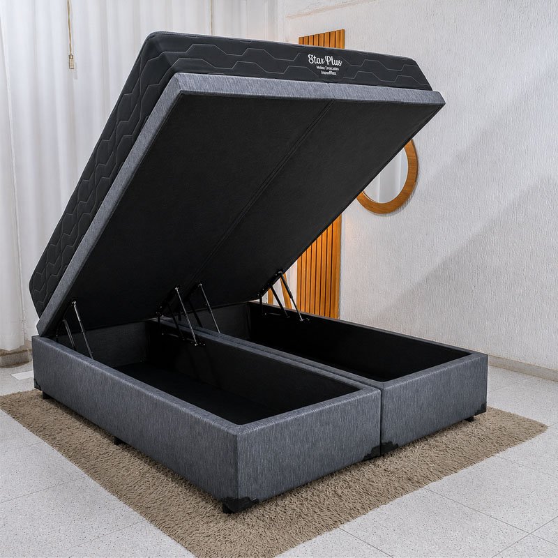 Colchão Queen Star Plus Molas Ensacadas Pocket - Inovaflex + Base Box Baú Queen Bipartido Prime Confort Linhão Petróleo Blindado - Issacar 158x198x70 | Suporta até 240kg - Imagem 2