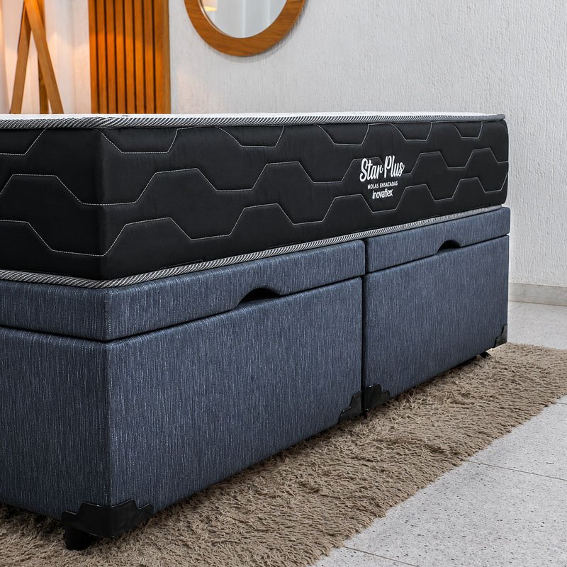 Colchão Queen Star Plus Molas Ensacadas Pocket - Inovaflex + Base Box Baú Queen Bipartido Prime Confort Linhão Petróleo Blindado - Issacar 158x198x70 | Suporta até 240kg - Imagem 5