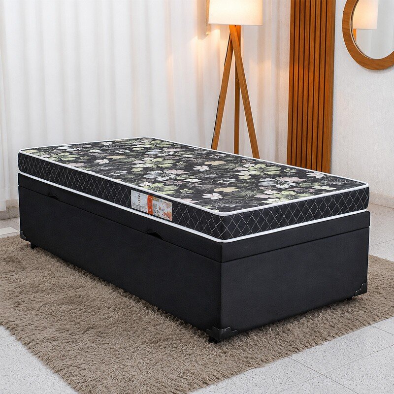 Colchão Solteiro Lotus Espuma D20 - Nosso Sonho + Base Box Baú Solteiro Prime Confort Sued Preto Blindado - Issacar 88x188x57 | Suporta até 60kg - Imagem 2