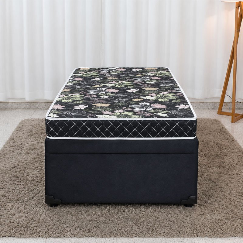 Colchão Solteiro Lotus Espuma D20 - Nosso Sonho + Base Box Baú Solteiro Prime Confort Sued Preto Blindado - Issacar 88x188x57 | Suporta até 60kg - Imagem 3